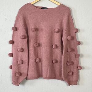 Nancy Yang New York NWt Women's Size Large Pom Heavy Knit Sweater Artsy